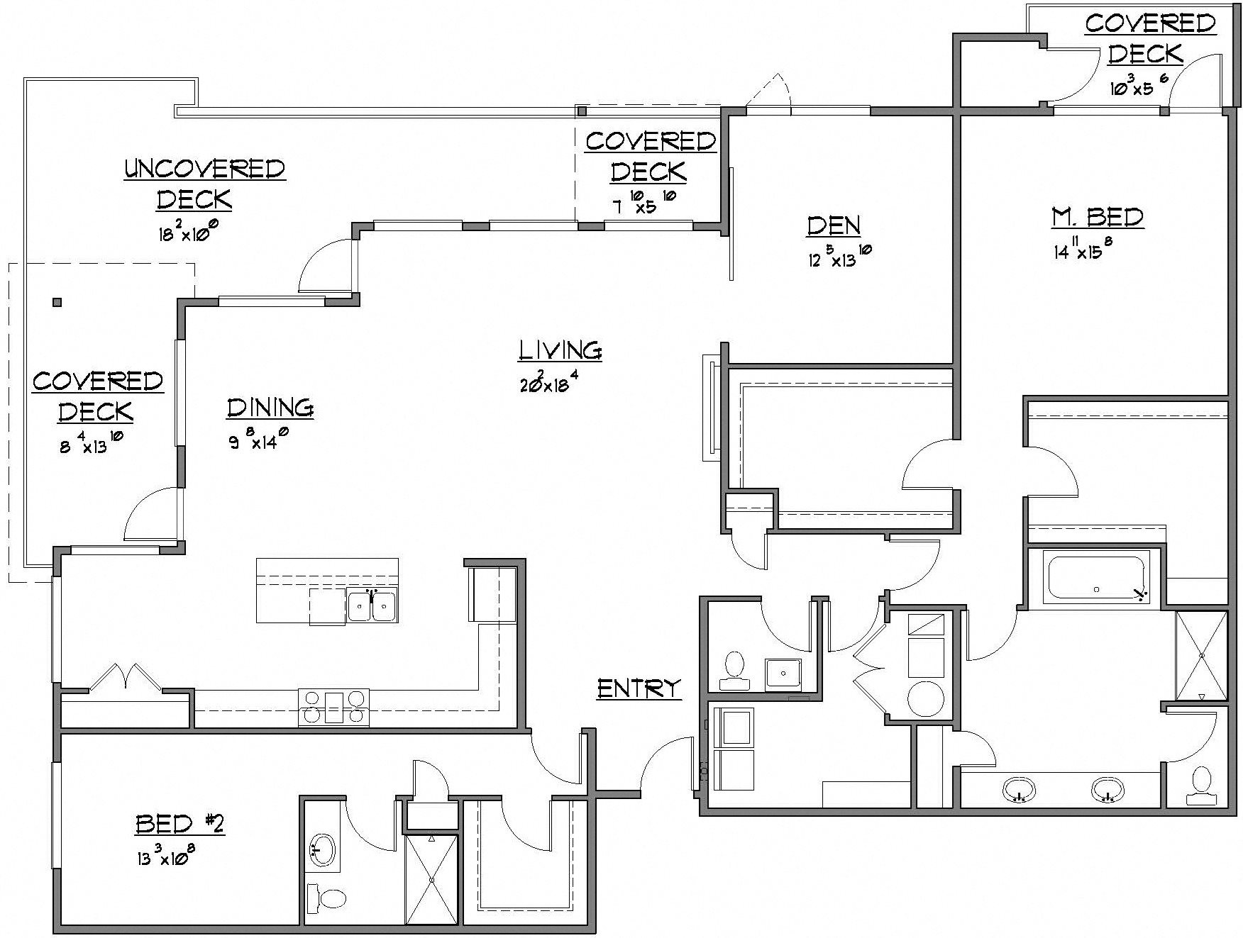 2 Bed / 2 Bath + Powder + Den